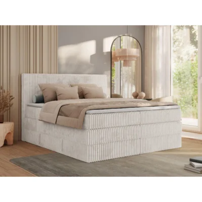 MKS Boxspringbett TILIANO KING in Beige, Liegefläche 140x200 cm – mit Bettkasten, Taschenfederkern